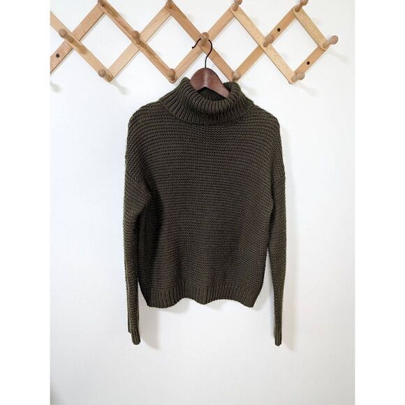 Forever 21 Cowl Neck Knit Sweater Olive Green Long Sleeve Sweater - Size M - Picture 1 of 4